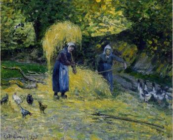 Camille Pissarro : Peasants Carrying Straw, Montfoucault